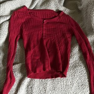 SHEIN Ribbed Button Down Red Top